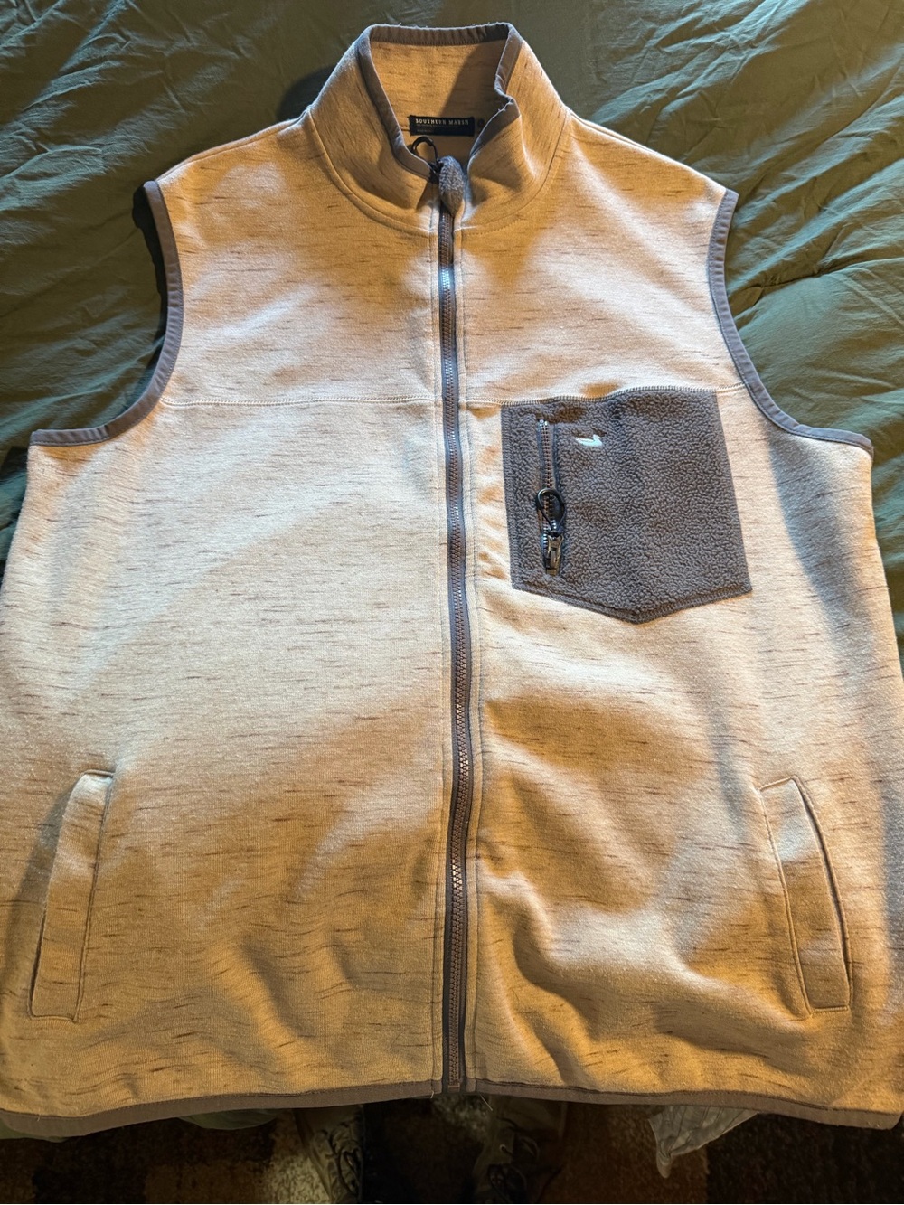 Southern Marsh Light Gray Fleece Zip Vest with Charcoal Pocket
